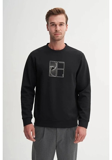 Cazador Caz 53290 Bisiklet Yaka Erkek Siyah Sweat 25 Kış Siyah