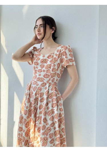 Retrobird Tasarım Matilda Uzun Elbise Kadın Somon-13836 Somon