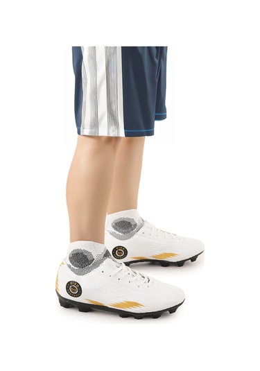 Kiko Kids 142 Fkp Boğazlı Krampon Çim Saha Erkek Çocuk Futbol Ayakkabı Beyaz - Siyah