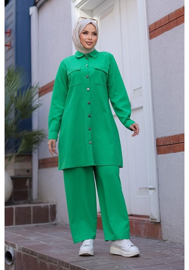 Cep Detaylı Tesettür Zümrüt Takım Zümrüt