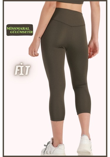 Kadın Yüksek Bel Toparlayıcı Kapri Tayt Dar Paça Karyoka Dikiş Detaylı Capri Haki 1020 Haki