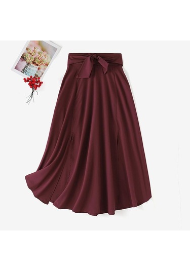 Zanzea Bayan Yaz Yüksek Bel A Hattı Yırtmaçlı Etek Cepli Kahverengi