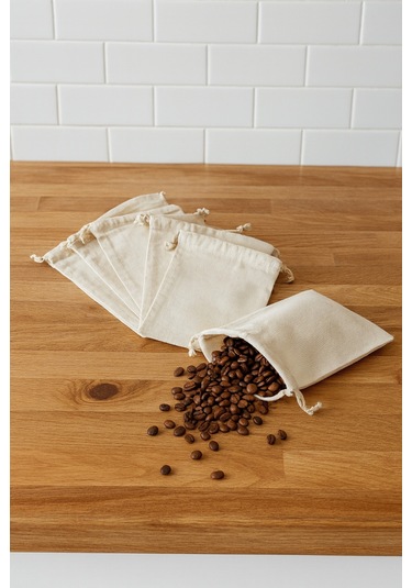 Kuru Kahve Saklama Kesesi Nefes Alabilir Ham Bez Kumaş 5'li Set Bej