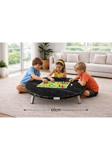 60 Cm Çap - Siyah Desenli Katlanabilir Yer Sofrası Hamur Açma Tahtası Oyun Masası - 21 Cm Yükseklik Siyah Mermer Desenli 60 Cm Çap - Siyah Desenli Katlanabilir Yer Sofrası Hamur Açma Tahtası Oyun Masası - 21 Cm Yükseklik Siyah Mermer Desenli
