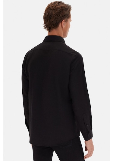 D'S Damat Slim Fit İtalyan Yaka Armürlü Uzun Kollu Kolay Ütülenebilir Nefes Alan Dört Mevsim Erkek Gömlek 2HF02ORT3185 Siyah