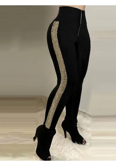 Kadın Yüksek Bel Yan Şerit Detaylı Dalgıç Tayt Sarı