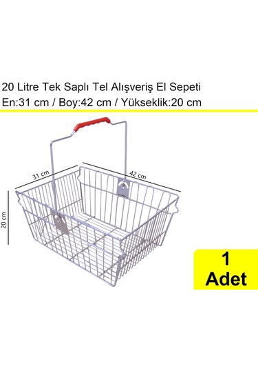 Tel Alışveriş El Sepeti 20 Litre Tek Saplı 1 Adet / En:31 Boy:42 Yükseklik:20 Cm Metal
