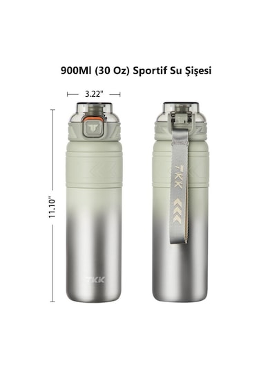 Tkk Çelik Termos Matara 900 Ml Gri Yeşil