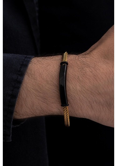 Erkek Çelik Bileklik - İsim Yazılabilir Altın Kaplama Gurmet Zincir Erkek Bileklik Gold