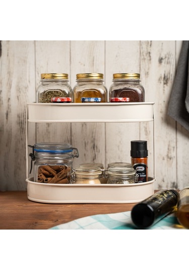 İki Katlı Metal Baton Mutfak Ve Banyo Düzenleyicisi Organizeri Ln1254 - Krem Krem