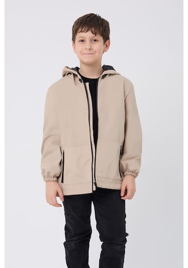 Erkek Çocuk Taş İçi Astarlı Su Ve Rüzgar Geçirmez Kapüşonlu Çift Fermuarlı Cepli Mont Taş