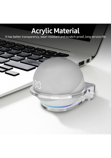 Lemestar Echo Dot 4 Akrilik Ses Cihazı Tutucu - Şeffaf Duvar Montajlı Kablolu Tasarım, Ses Kalitesini Koruyarak Alan Tasarrufu Sağlar