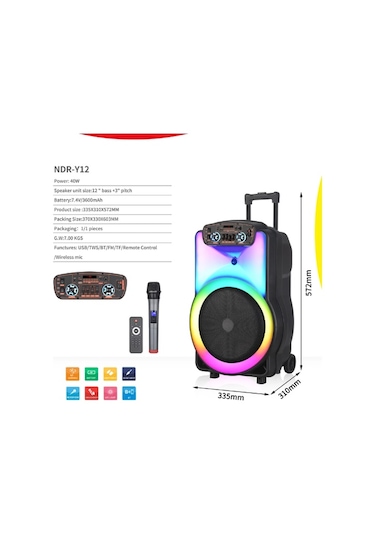 Ultratekno Ndr Y-12 Full Rgb Panel 40 Watt Bt Büyük Boy Hoparlör