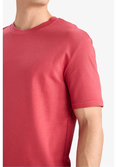 Defacto Regular Fit Bisiklet Yaka Basic Düz Kısa Kollu Tişört E7961ax25aubr238 Bordo