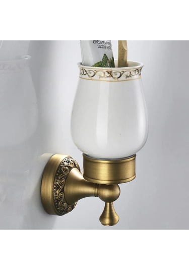 Monyee Duvar Tipi Antika Bronz Banyo Rafı - Çelik Malzeme, Taşlı Desen, Geniş Kapasite, Kolay Kurulum Beyaz