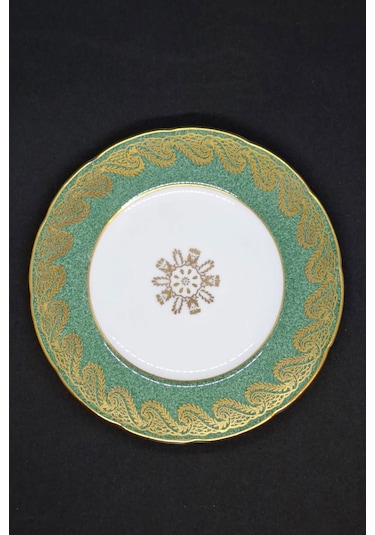Foley Bone China İngiliz Yeşil Porselen Antika Tatlı Tabağı 15 Cm Haki