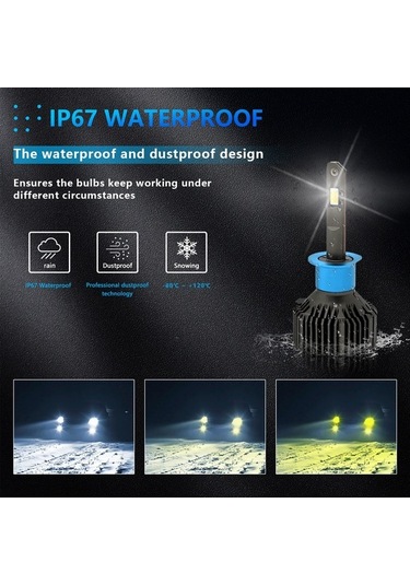 Pazly H1 Ip67 Su Geçirmez Araba Led Far Ampulü Gri