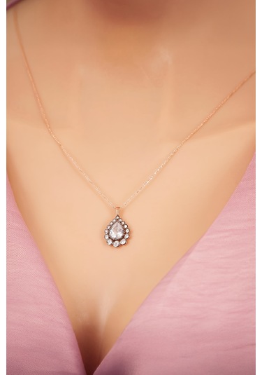 Damla Taşlı Beyaz Zirkon Taşlı Oval 925 Ayar Gümüş Bayan Kolye - 50 CM