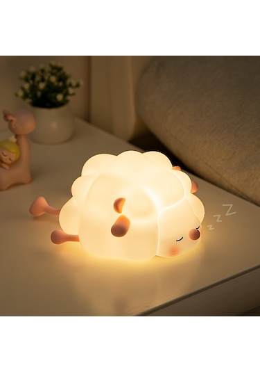 Sevimli Koyun Başucu Uyku Işığı Çocuk Yaratıcı Gece Lambası Dokunmatik Kontrol Karartma Silikon Lamba Pembe Çok Renkli