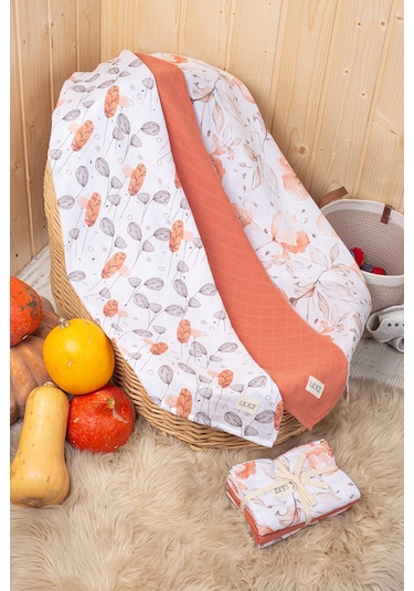 Luckka Dijital Baskılı 3'lü Müslin Örtü Seti - 75x75 Cm - Zt5000 Turuncu Turuncu