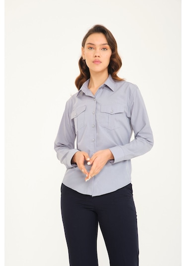 Kadın Uzunkollu Koyugri Gömlek Koyugri