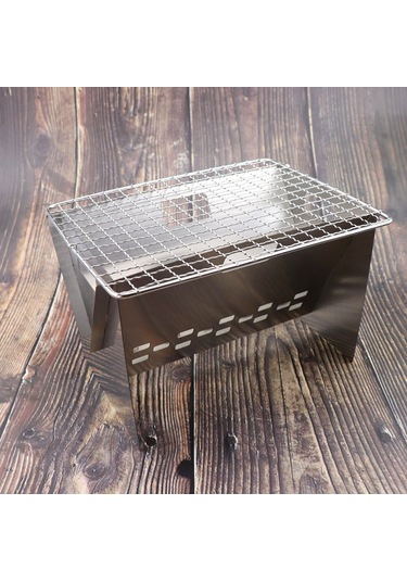 Vkemall Açık Havada Kullanışlı Paslanmaz Çelik Barbekü Sobası Piknik Mini Katlanır Odun Sobası Kamp Kartı Yakma Sobası Gümüş
