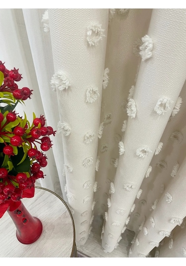 Brillant Carla Puffy Püsküllü Perde İstenilen Tüm Ölçülerde Ekru Ekru