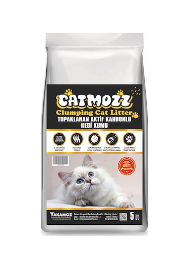 Catmozz Aktif Karbon Topaklaşan Bentonit Kedi Kumu 5 L