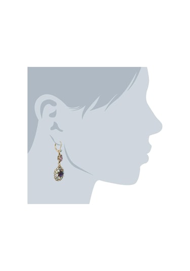 Oymalı Çiçek Madalyon Ve Kristal Taşlı Damla Küpeler Çok Renkli