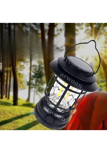 Güneş Enerjili Solar Nostaljik Işığı Ayarlanabilir Ledli Kamp Feneri Lamba Işıldak Usb Şarjlı Renkli