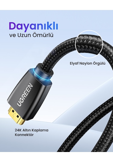 Ugreen Örgülü 4k 18 Gb/s Hdmı 2.0 Kablo Siyah 1.5 M, 40409