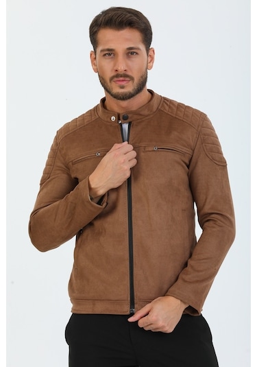 Erkek Kahverengi Dar Kesim Süet Ceket Mont-Kahverengi