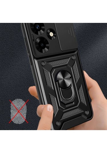 İnfinix Hot 30 Kılıf Kamera Koruma Sürgülü Antishock Magnetic Yüzüklü Standlı Kapak