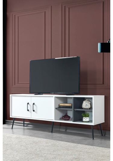 3612 Şile Metal Ayaklı Metal Kulplu 160 Cm Tv Ünitesi - Beyaz Beyaz