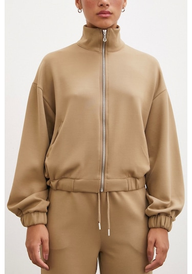 Never More Fermuarlı Sweatshirt Camel