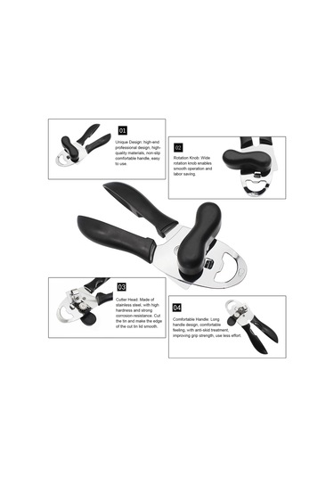 Teltree Paslanmaz Çelik Konserve Açacağı - Kolay Kullanımlı, Kaymaz Saplı Mutfak Aksesuarı Siyah