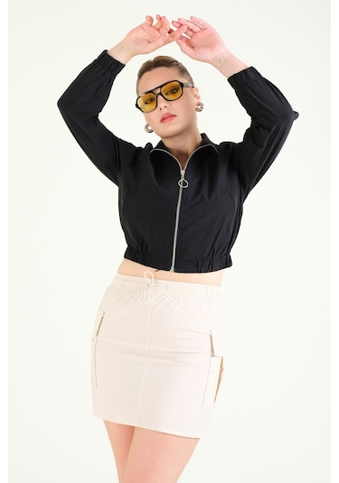 Giyim Dünyası Kadın Paraşüt Crop Mont Siyah 001