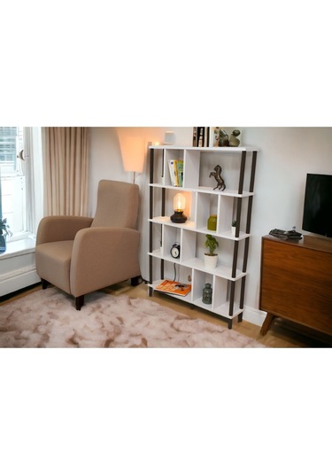 Yüksek Kalite 5 Raflı Kitaplık Ahşap Ayaklı Klasörlük Mutfak Rafı Çok Amaçlı Düzenleyici Raf Beyaz