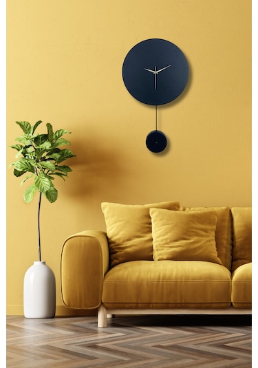 Elis Model Modern Metal Sıvama Akar Sessiz Mekanizmalı Duvar Saati 30 30cm Sarkaç Şeklinde Süs Siyah