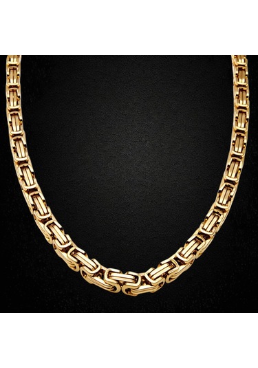 Çelik Kolye Kral Zincir Model 0.5 Mm 55 Cm Bizans Bağlantı Altın Sarısı Gold Gold