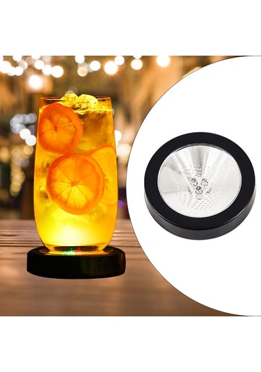 Suntek Işıklı Coaster Kokteyl Şişe Tabanı İçecekler Ev Pil Siyahı Siyah