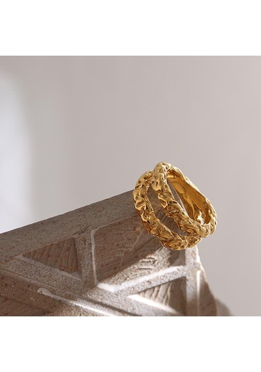 Eetit Paslanmaz Çelik Yuvarlak Yüzükler Kadınlar Için Altın Doku Metal Bildirimi Trendy Takı Hediye Altın