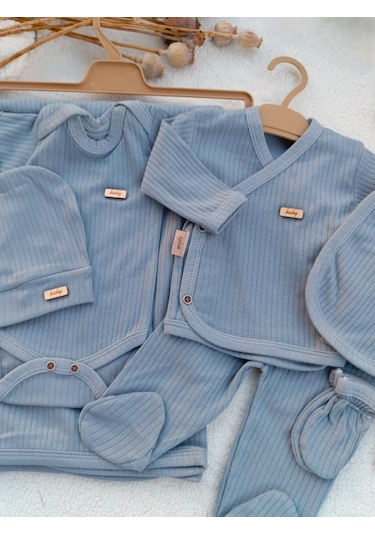 Bilge Trend Erkek Bebek Gri Natural 7 Parça Hastane Çıkışı , Zıbın Seti Gri