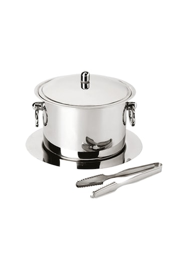 Paslanmaz Çelik İzoleli Buz Kovası Tabağı ve Maşası 12x9 CM 12 x 9 CM Gri