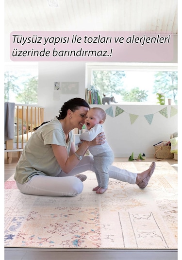 Folk Patchwork Desenli Dokuma Taban Dekoratif Bej Halı Ba 16