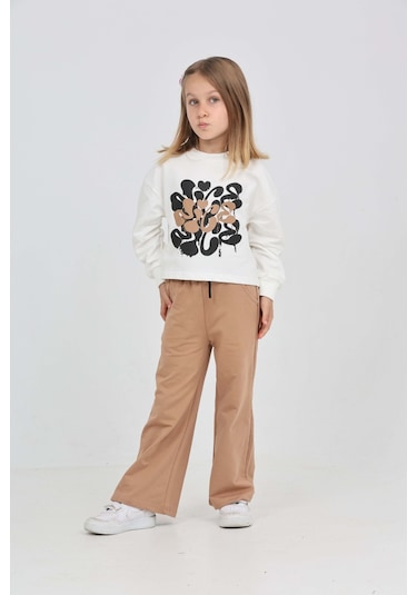 Toontoy Kız Çocuk Nice Baskılı Eşofman Takım Ekru