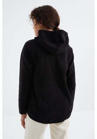 Tommy Life Siyah Kapüşonlu Fermuarlı Rahat Form Kadın Polar Sweatshirt - 97233 Siyah