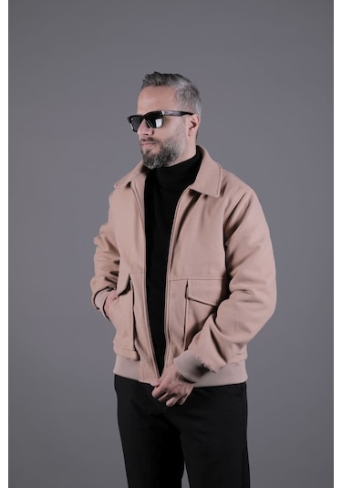Ohepmoda Torba Cepli Ribanalı Erkek Kaşe Kaban Mont Camel