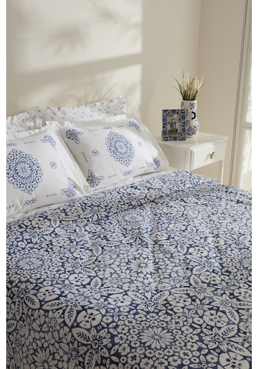 Karaca Home Ida %100 Pamuk Çift Kişilik Pike Takımı Mavi Mavi