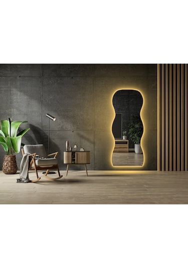90 Cm Ledli Dalgalı Dekoratif Duvar Boy Aynası Şeffaf